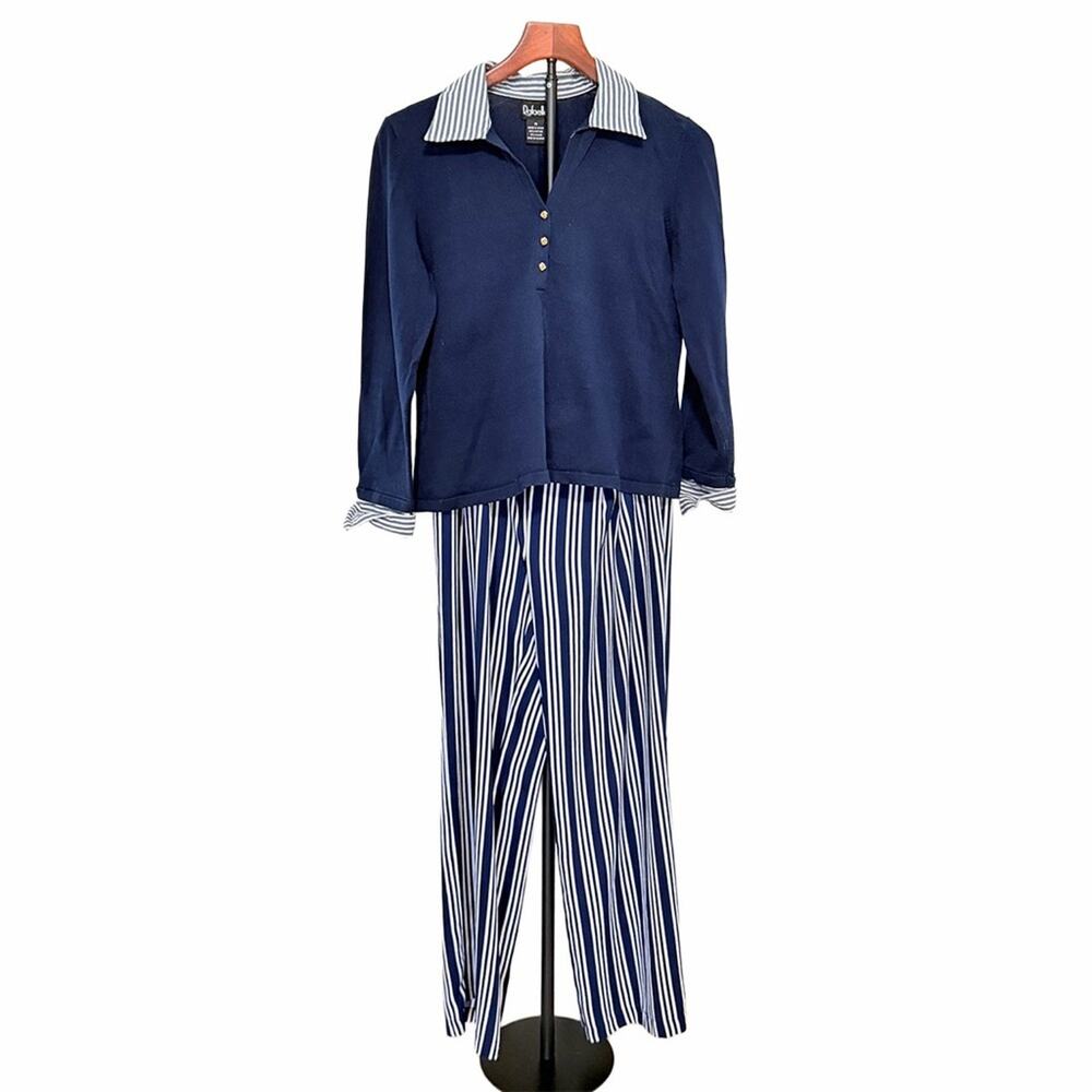 vintage Coord-set Americana heritage classic Polo top & wide leg stripe pants MP
